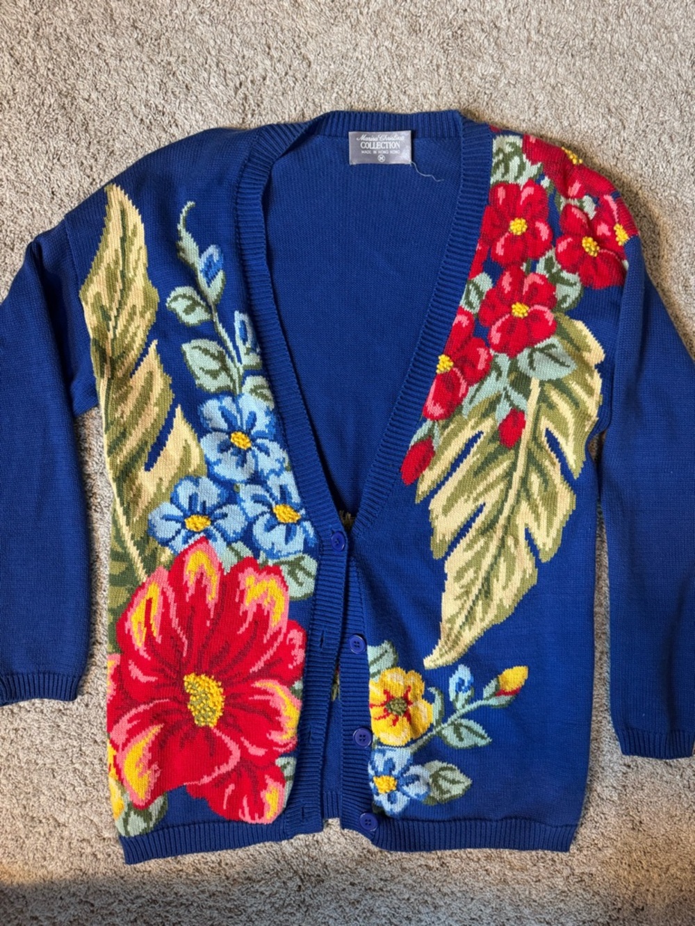 Marisa Christina Size M Royal Blue Floral Embroidered Cardigan